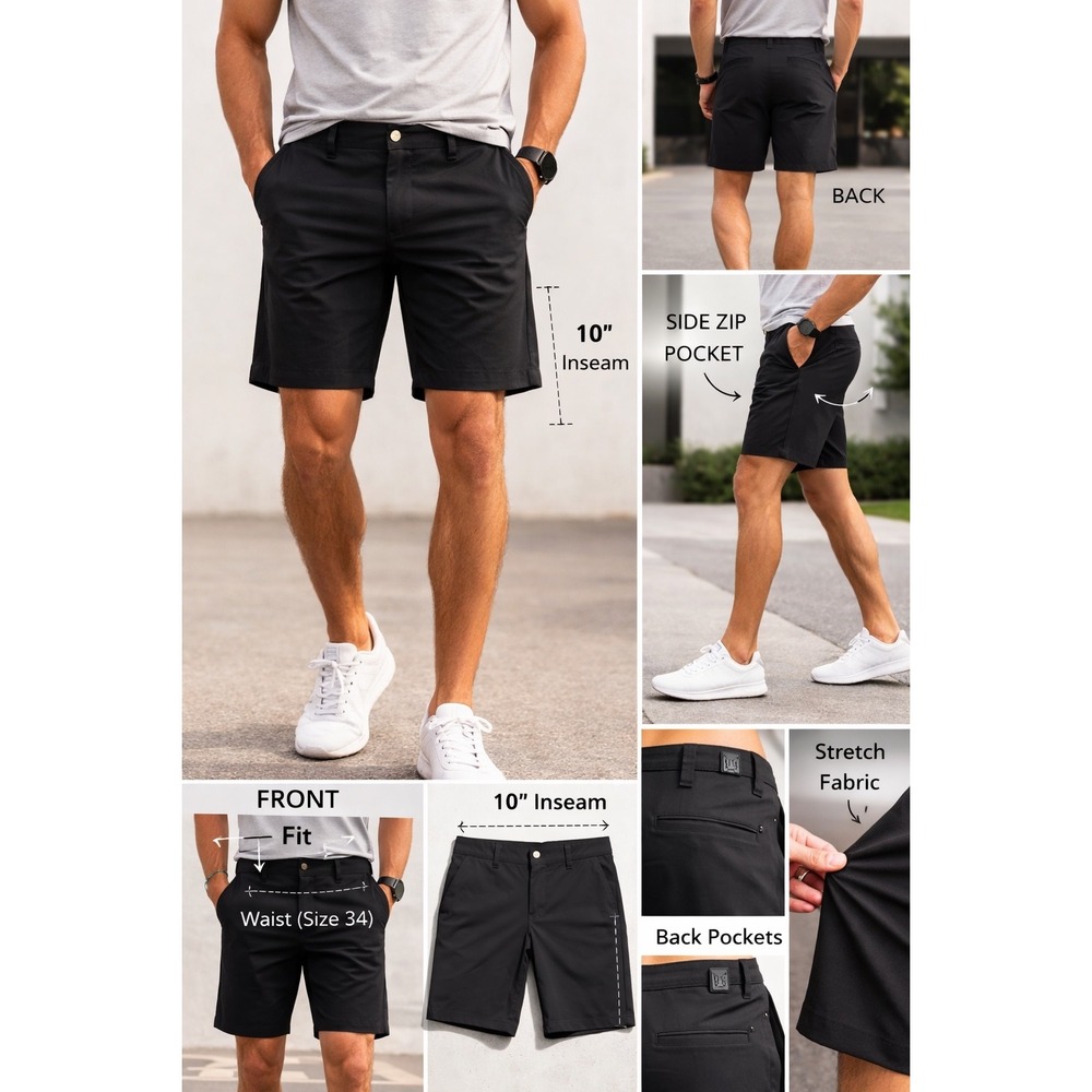 Lululemon Shorts Mens Size 34‎ Black Stretch Golf Casual Walking Travel Summer